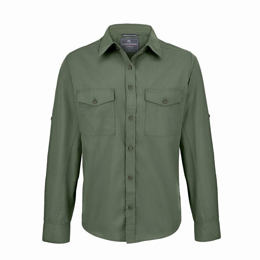 Camisas Craghoppers Expert Kiwi Long Sleeved Hombre Verdes Oscuro | DBW2862SL