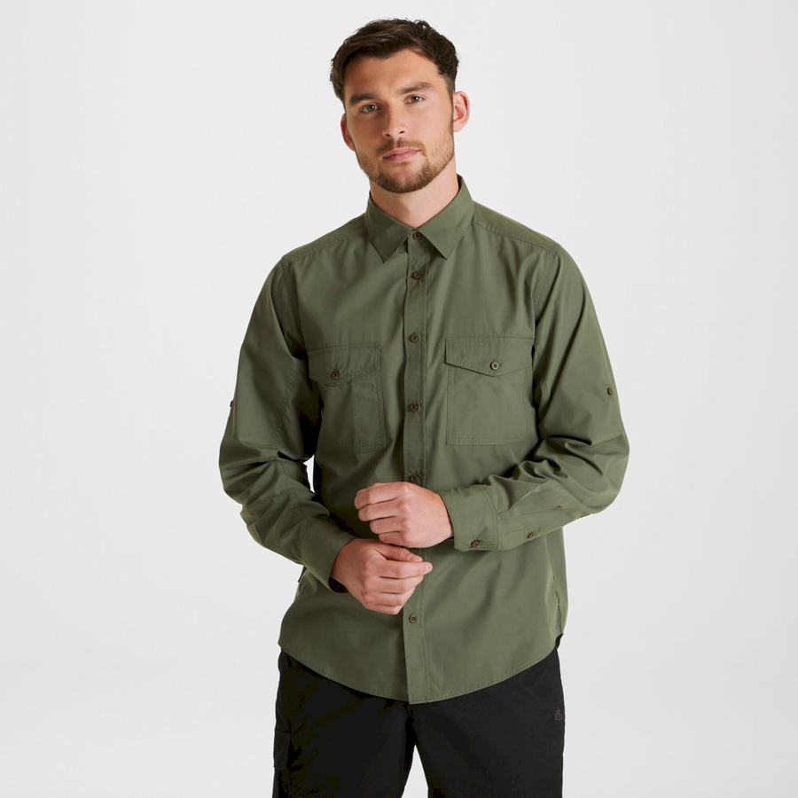 Camisas Craghoppers Expert Kiwi Long Sleeved Hombre Verdes Oscuro | DBW2862SL