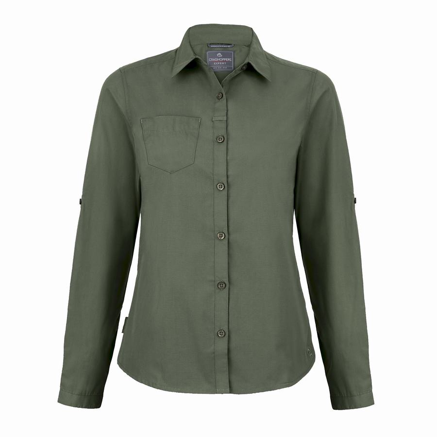 Camisas Craghoppers Expert Kiwi Long Sleeved Mujer Verdes Oscuro | EME6362FV