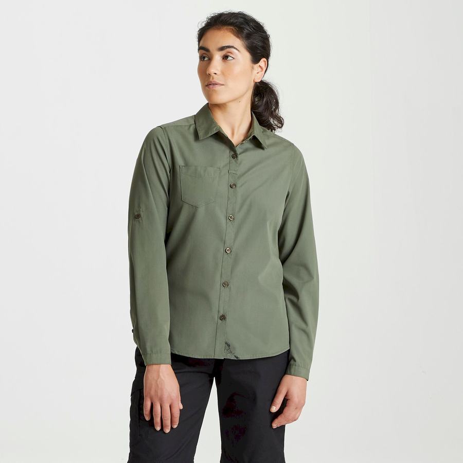 Camisas Craghoppers Expert Kiwi Long Sleeved Mujer Verdes Oscuro | EME6362FV