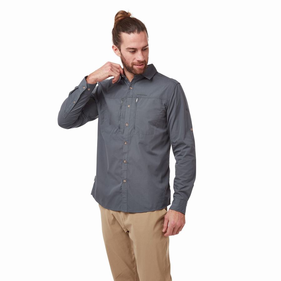 Camisas Craghoppers Kiwi Boulder Long Sleeved Hombre Azules | RCA3265RT