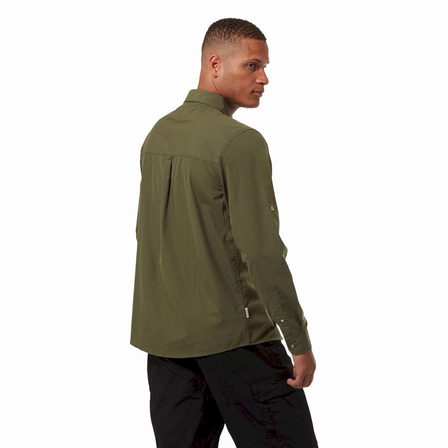 Camisas Craghoppers Kiwi Boulder Long Sleeved Hombre Kaki Oscuro | XUE1661DL