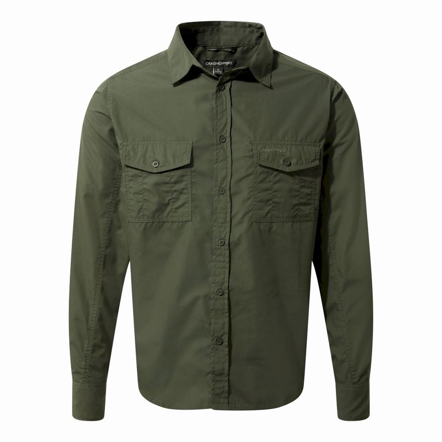 Camisas Craghoppers Kiwi Long Sleeved Hombre Verdes Oscuro | NFI5123WY