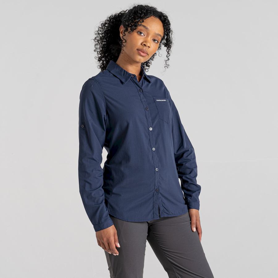 Camisas Craghoppers NosiLife Bardo Long Sleeved Mujer Azules Azul Marino | EHL6957GQ