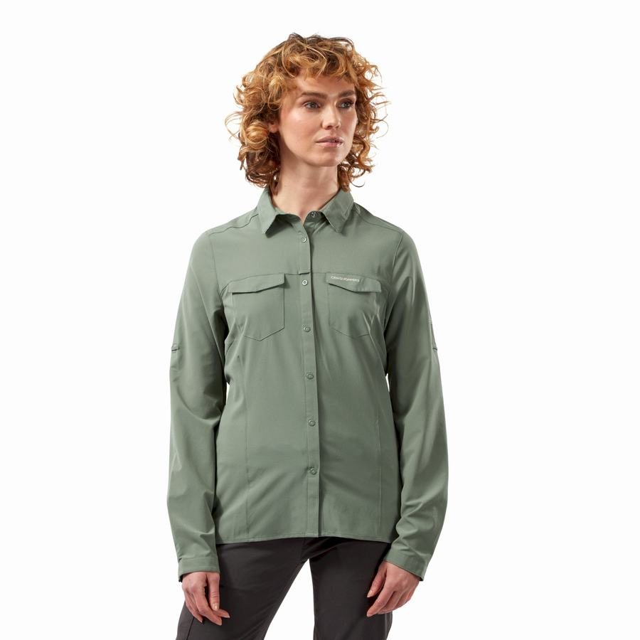 Camisas Craghoppers NosiLife Pro III Long Sleeved Mujer Verde Oliva | KQD4577WP