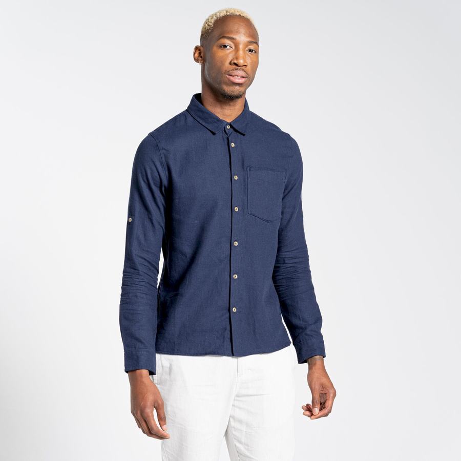 Camisas Craghoppers Nosibotanical Lagarto Long Sleeved Hombre Azules Azul Marino | ALV476AE