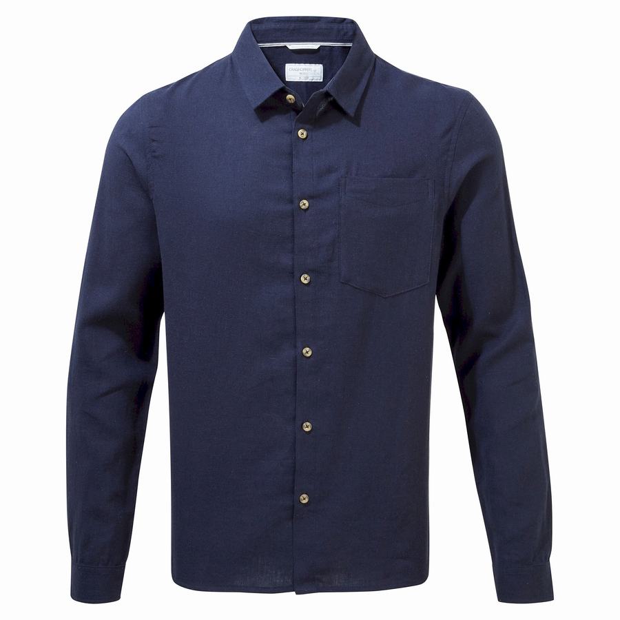 Camisas Craghoppers Nosibotanical Lagarto Long Sleeved Hombre Azules Azul Marino | ALV476AE