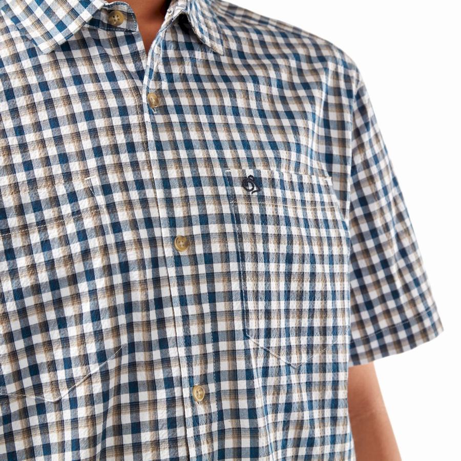 Camisas Craghoppers Nour Corta Sleeved Check Hombre Azules Azul Marino | CEI1427YC