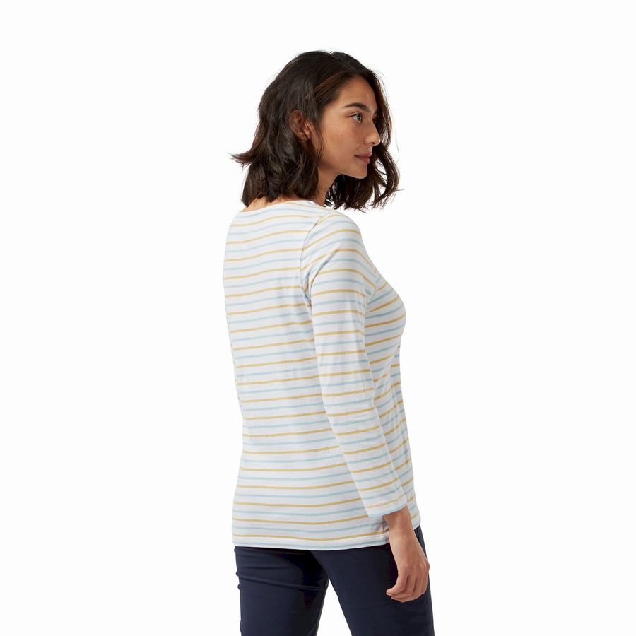 Camisetas Craghoppers Blanca 3/4 Sleeved Top Mujer Azules Amarillos | JRW293FW