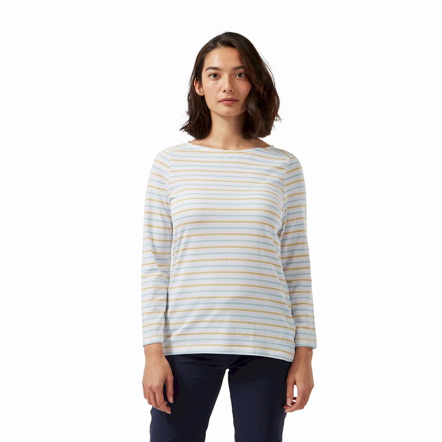 Camisetas Craghoppers Blanca 3/4 Sleeved Top Mujer Azules Amarillos | JRW293FW