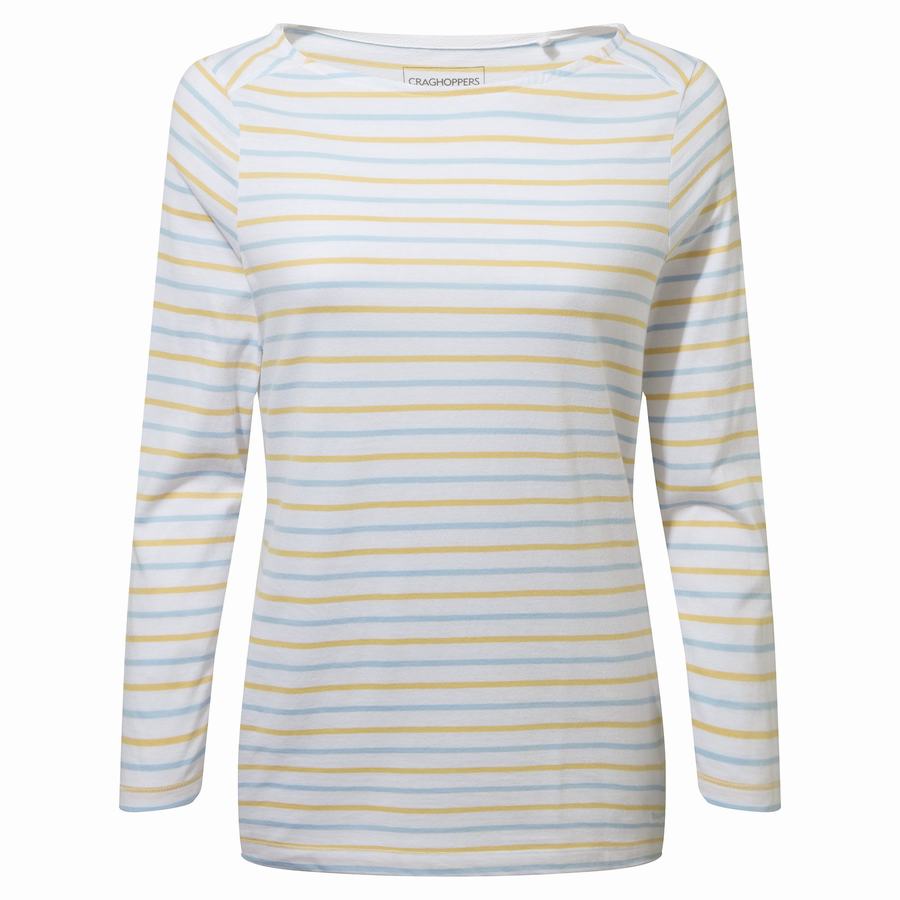 Camisetas Craghoppers Blanca 3/4 Sleeved Top Mujer Azules Amarillos | JRW293FW