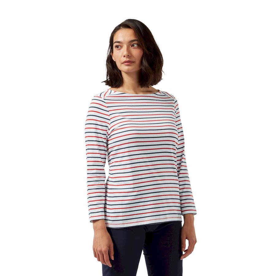 Camisetas Craghoppers Blanca 3/4 Sleeved Top Mujer Azules Azul Marino Rojos | JZG4178VS