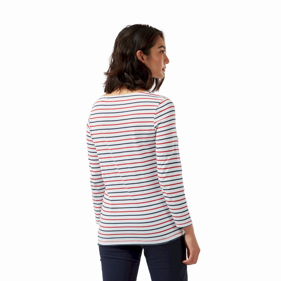 Camisetas Craghoppers Blanca 3/4 Sleeved Top Mujer Azules Azul Marino Rojos | JZG4178VS