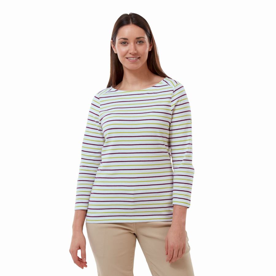 Camisetas Craghoppers Blanca 3/4 Sleeved Top Mujer Verdes Claro | WXN4616AJ