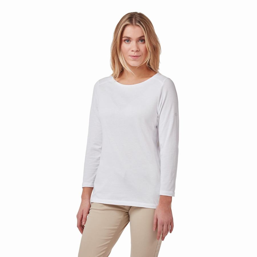 Camisetas Craghoppers Blanca 3/4 Sleeved Top Mujer Blancos | XJH4750IF