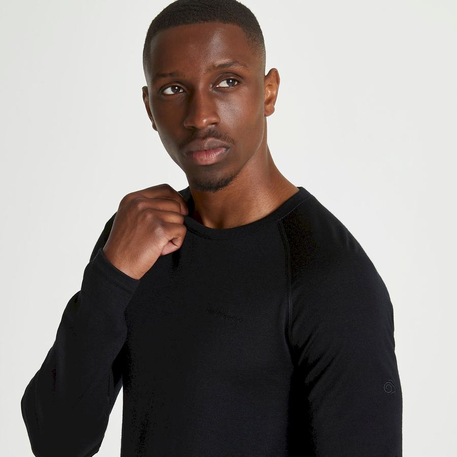 Camisetas Craghoppers Merino Crew Neck Long Sleeved Baselayer II Hombre Negros | YYP5112AT