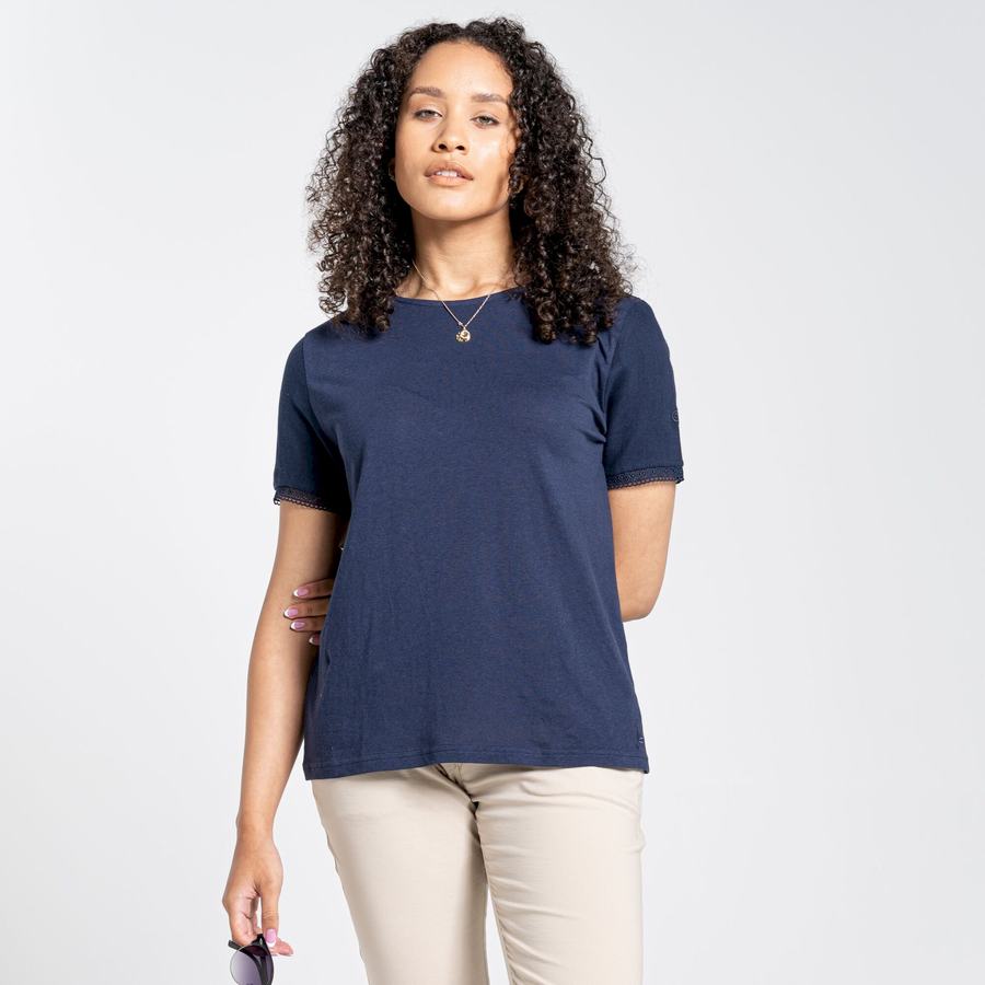 Camisetas Craghoppers Nosibotanical Lavern Corta Sleeved Mujer Azules Azul Marino | BYU9216FH