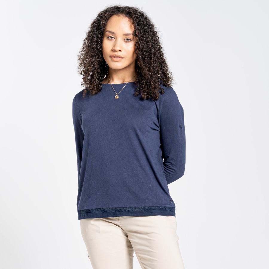 Camisetas Craghoppers Nosibotanical Magnolia Long Sleeved Mujer Azules Azul Marino | QLW639HF